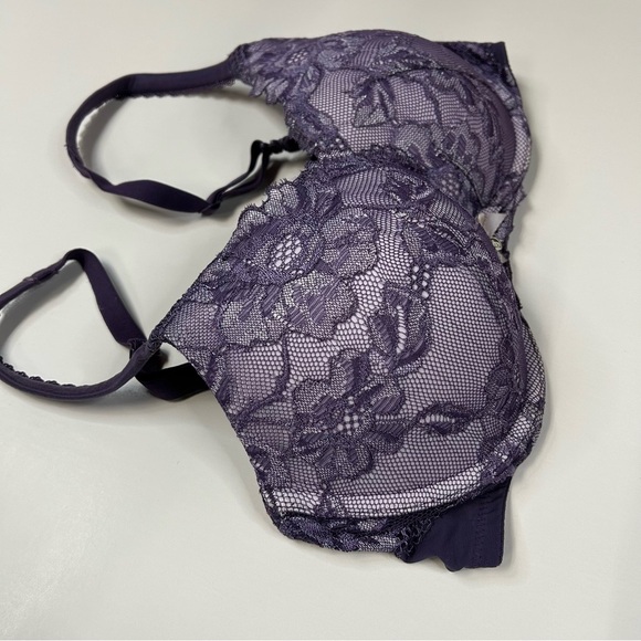 Body Victorias Secret 34D Pushup Bra Padded Purple Floral Lace Underwire #0466 - Picture 4 of 11
